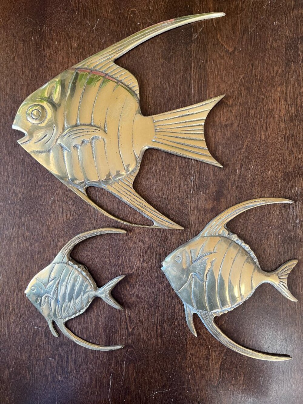 Vintage Brass TROPICAL ANGEL FISH Set of 3 Home Wall Plaques Decor